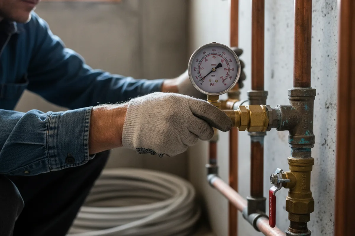 Pressure testing a repaired line during Water Line Repair in Cranford